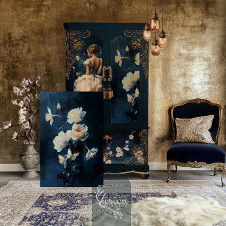 White Rose & Daffodil Bouquet Navy Background Tissue Paper