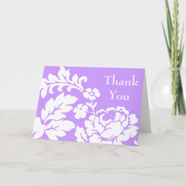 White Rose Damask Thank You Card (Front)