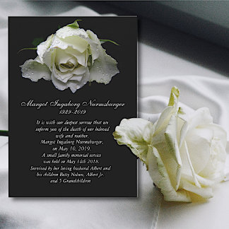 White Rose Death Announcement Card