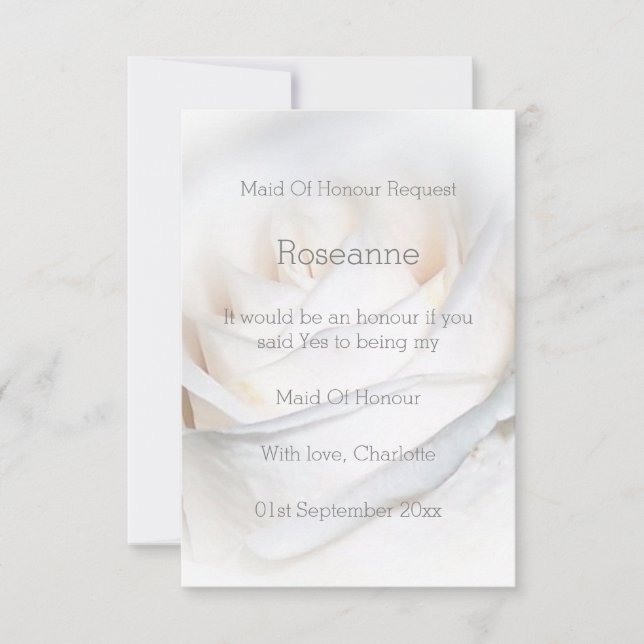 White Rose Design Maid Of Honour Request Invitation (Front)