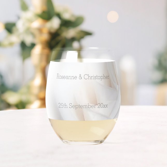 White Rose Design Wedding Stemless Wine Glass (Insitu (Wedding))
