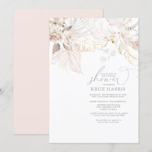 White Rose Dried Floral Boho Bridal Shower Invitat Invitation