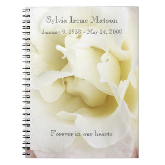 White rose edged in pale pink notebook