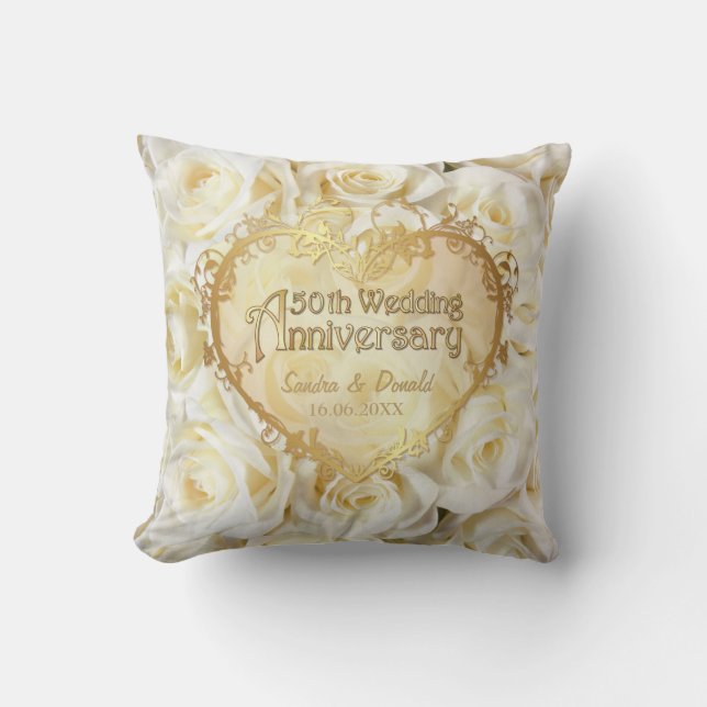 White Rose Elegance - 50th Wedding Anniversary Cushion (Front)