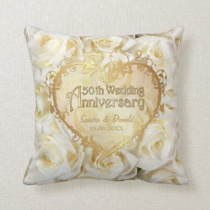 White Rose Elegance - 50th Wedding Anniversary Cushion