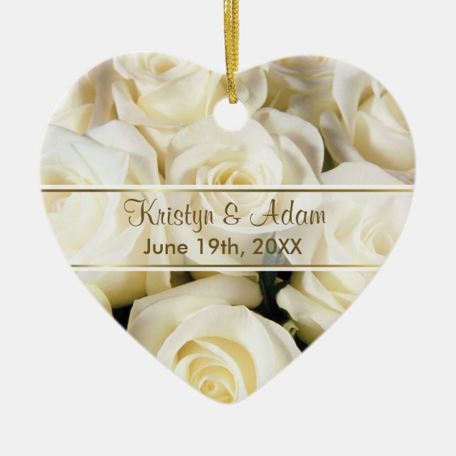 White Rose Elegance - Customise Ceramic Tree Decoration (Front)