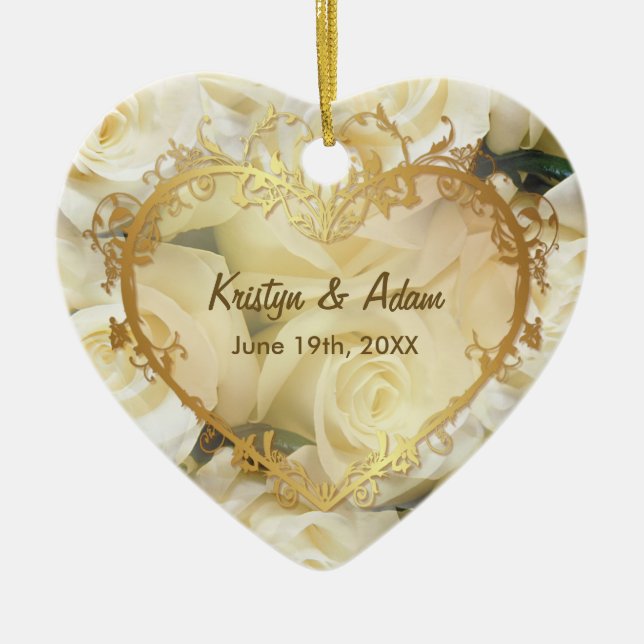 White Rose Elegance - Customise Ceramic Tree Decoration (Front)