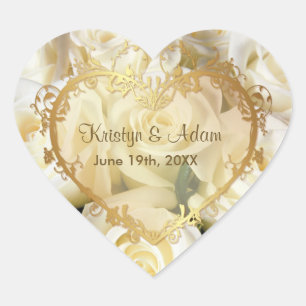 White Rose Elegance - Customise Heart Sticker