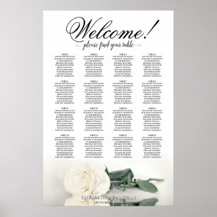 White Rose Elegant 16 Table Wedding Seating Chart