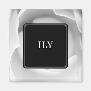 White Rose Elegant Floral Design on Black Magnet