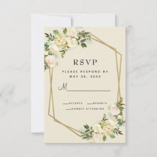 White Rose Elegant Floral Gold Frame Wedding RSVP Card