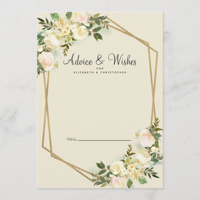White Rose Elegant Floral Gold Wedding Newlywed Advice Card (Front)