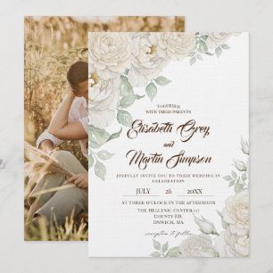 White Rose Elegant Florals Wedding Invitation