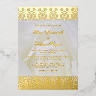 White Rose Elegant Gold Foil Lace Wedding