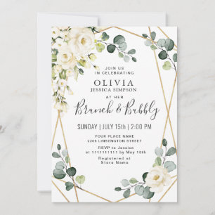 White Rose Eucalyptus Greenery Brunch & Bubbly Invitation