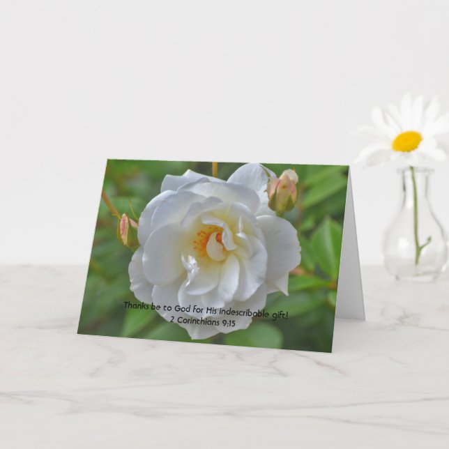 White Rose Faith Bible Verse Thank You Card (Small Plant)