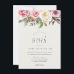 White Rose Floral 80th Birthday Party Invite<br><div class="desc">White Rose Floral 80th Birthday Party Invite

beautiful elegant floral watercolor design

Fully Customisable / personalised</div>