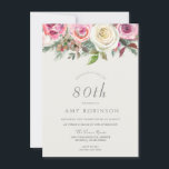 White Rose Floral 80th Birthday Party Invite<br><div class="desc">White Rose Floral 80th Birthday Party Invite

beautiful elegant floral watercolor design

Fully Customisable / personalised</div>