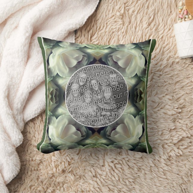 White Rose Floral Abstract Add Your Own Photo Cushion (Blanket)