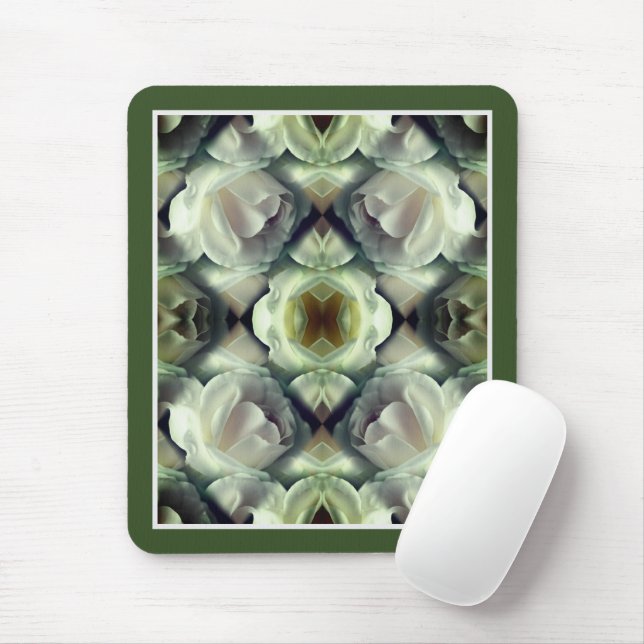 White Rose Floral Abstract Art  Mouse Mat (With Mouse)