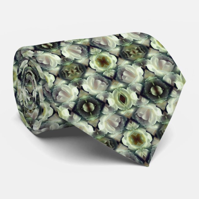 White Rose Floral Abstract Art  Tie (Rolled)