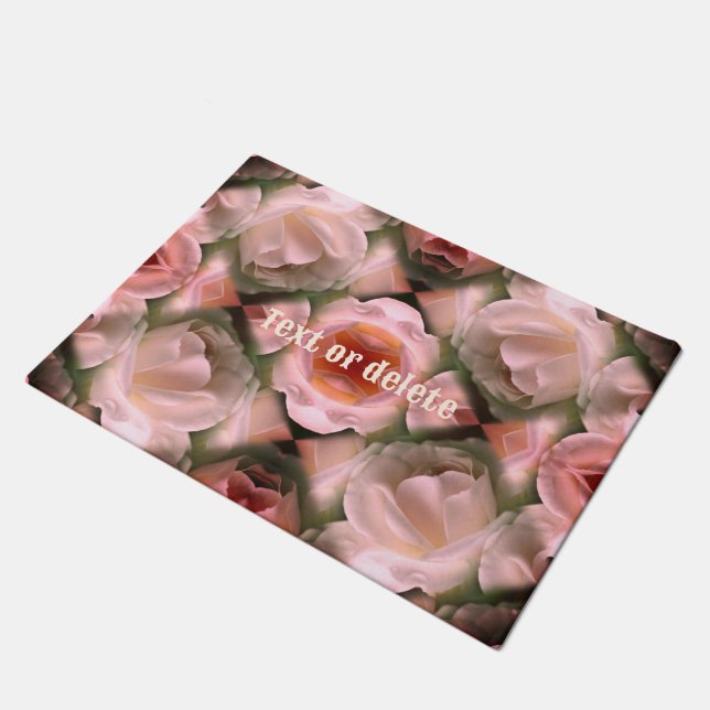 White Rose Floral Abstract Art Tinted Personalised Doormat (Angled)