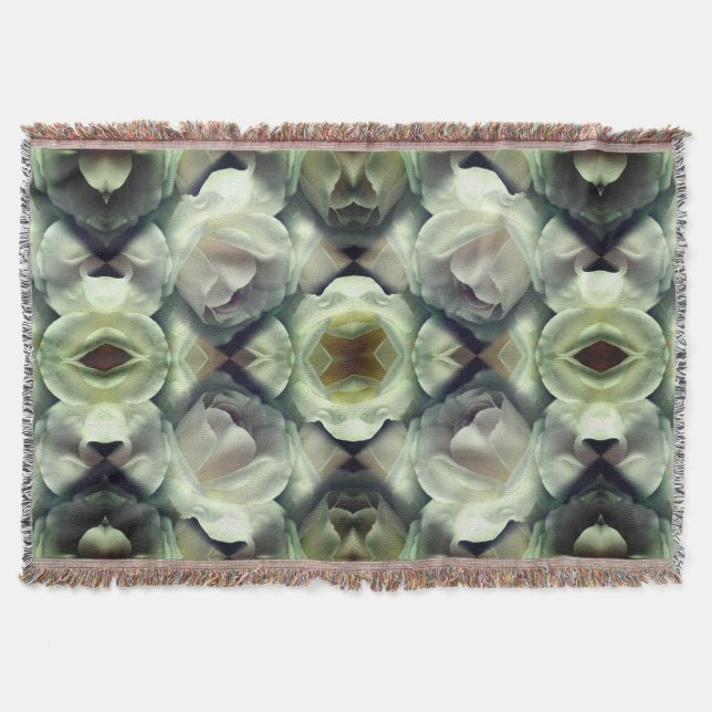 White Rose Floral Abstract Pattern Throw Blanket (Front)
