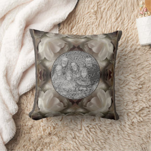 White Rose Floral Abstract Vintage Add Your Photo Cushion
