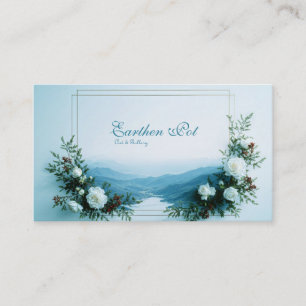 White Rose Floral and Misty Green Mountain Valley Business Card