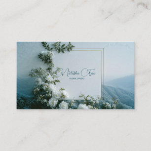 White Rose Floral and Misty Mountain Valley Frame Business Card