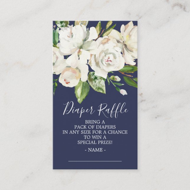 White Rose Floral Baby Shower Diaper Raffle Ticket Enclosure Card (Front)