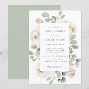 White Rose Floral Botanical Bridal Shower Invitation