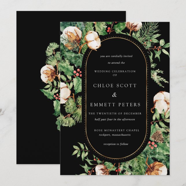 White Rose Floral Botanical Wedding Rustic Invitat Invitation (Front/Back)
