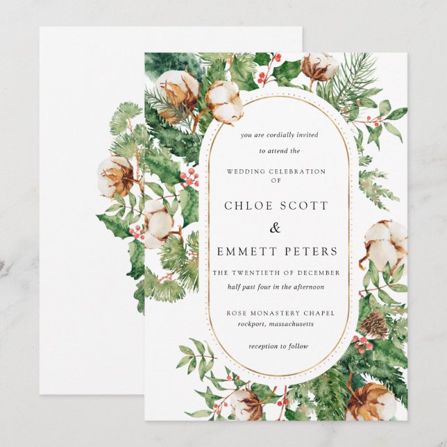 White Rose Floral Botanical Wedding Rustic Invitation (Front/Back)