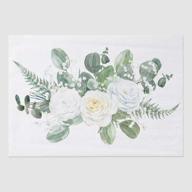 White Rose Floral Bouquet Watercolor Tissue Paper (Front)