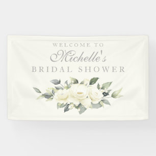 White Rose Floral Bridal Shower Banner
