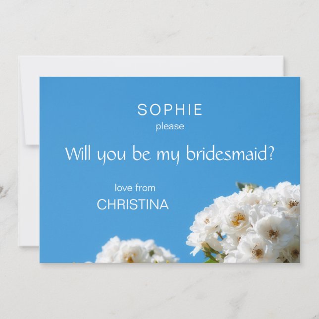White rose floral bridesmaid invitation (Front)