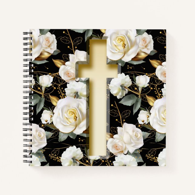 White Rose Floral Cross Notebook (Front)