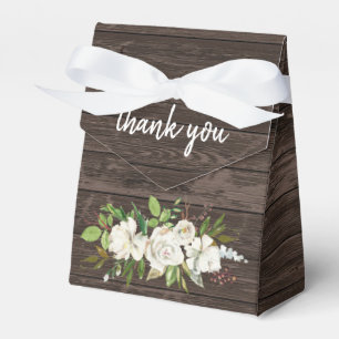 White Rose Floral Dark Brown Wood Rustic Wedding Favour Box