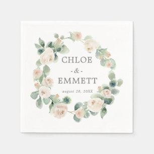White Rose Floral Eucalyptus Wedding Napkins