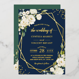 White Rose Floral Geometric Wedding Gold