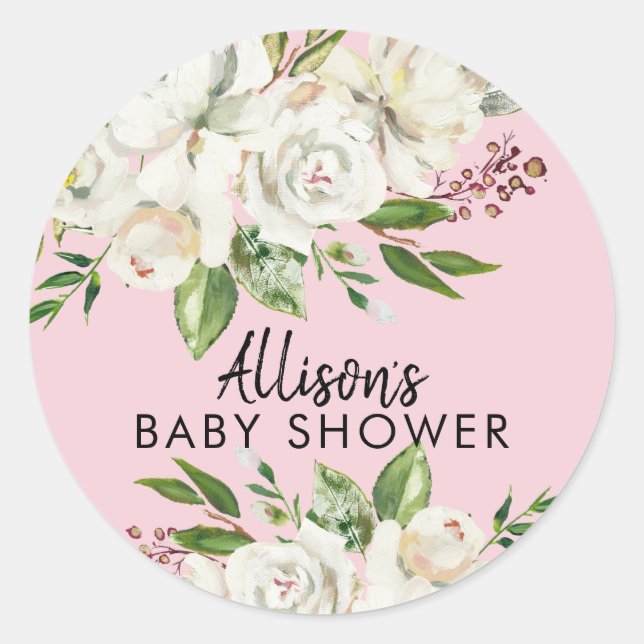 White Rose Floral Girls Baby Shower Envelope Seal (Front)