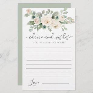 White Rose Floral Greenery Advice and Wishes Card