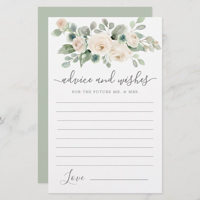 White Rose Floral Greenery Advice and Wishes Card (Front/Back)