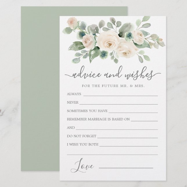 White Rose Floral Greenery Advice and Wishes Card (Front/Back)