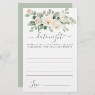 White Rose Floral Greenery Date Night Card