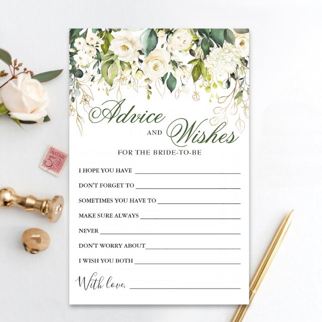 White Rose Floral Greenery Well Wishes Advice Card (Creator Uploaded)