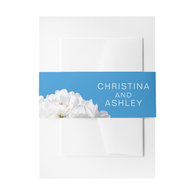 White rose floral invitation belly band (Front Example)