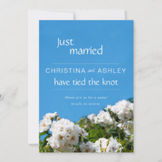 White rose floral just married invitation