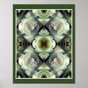 White Rose Floral Mirror Abstract Art Poster